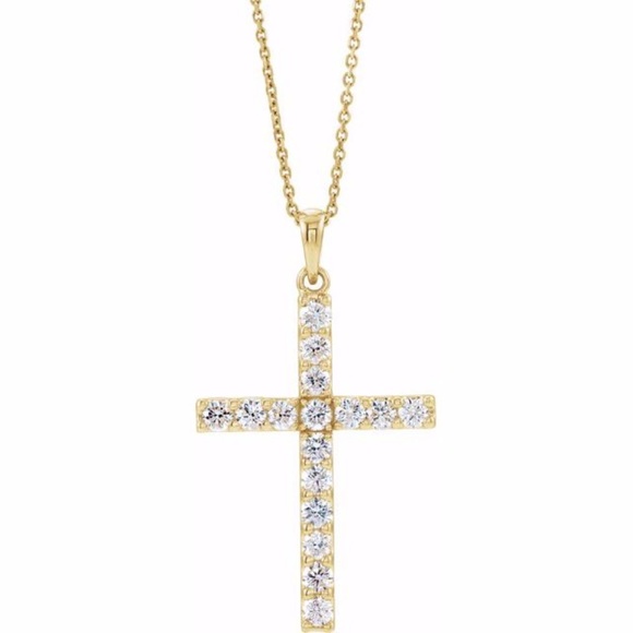 14K Yellow Diamond Cross 18" Necklace